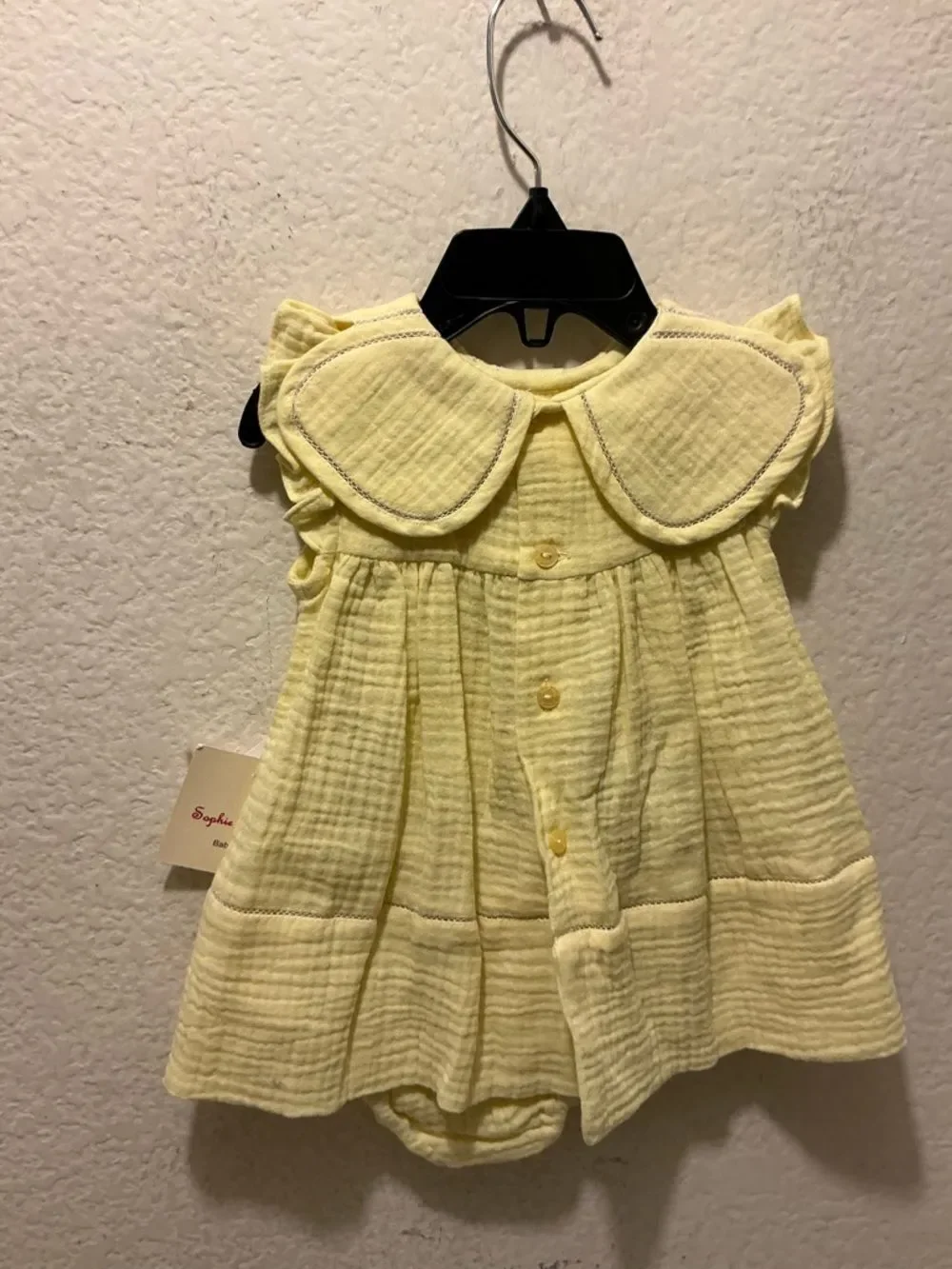 Sophie & Lucas Yellow Baby Girl Ruffle Collar Romper